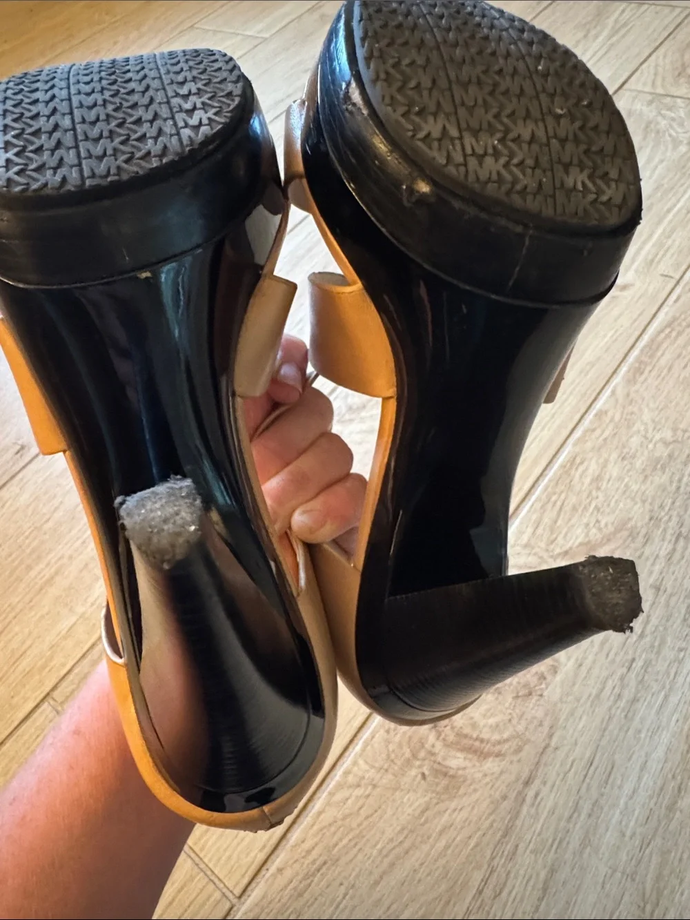 Michael Kors Neutral Leather Crossover Strap High Heels